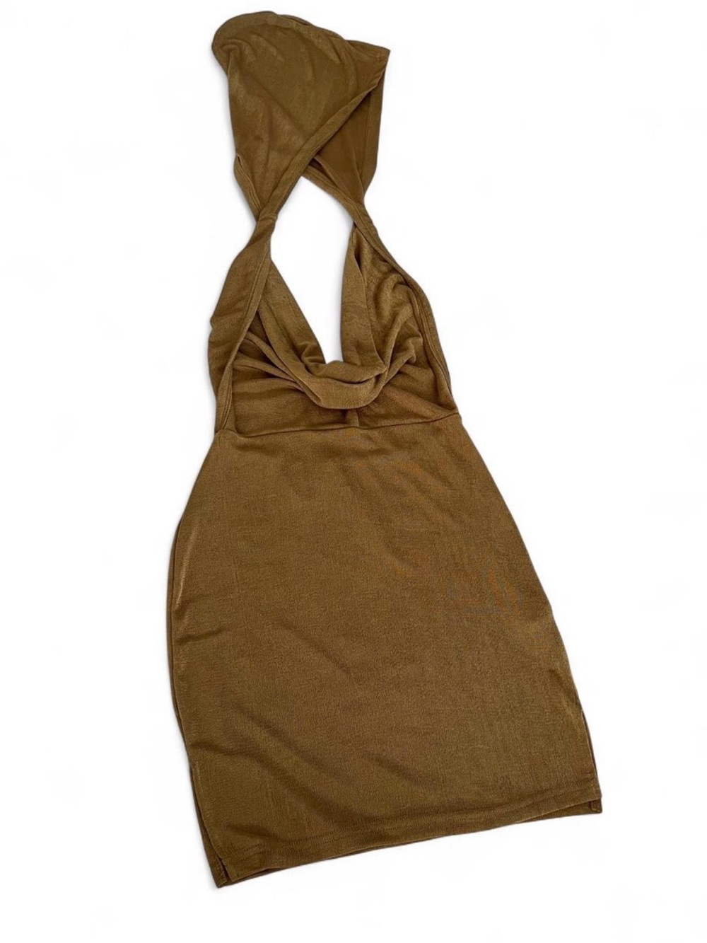 SHEIN Olive Brown Twist Halter Mini Dress